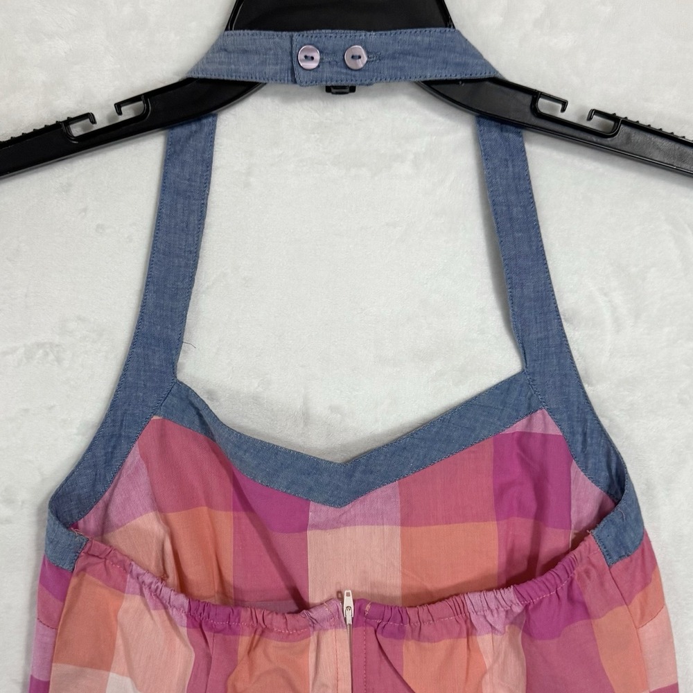 NWT Y2K Plaid Chambray Halter Dress Size S Pink Gingham Sundress Preppy Vintage - Picture 7 of 16